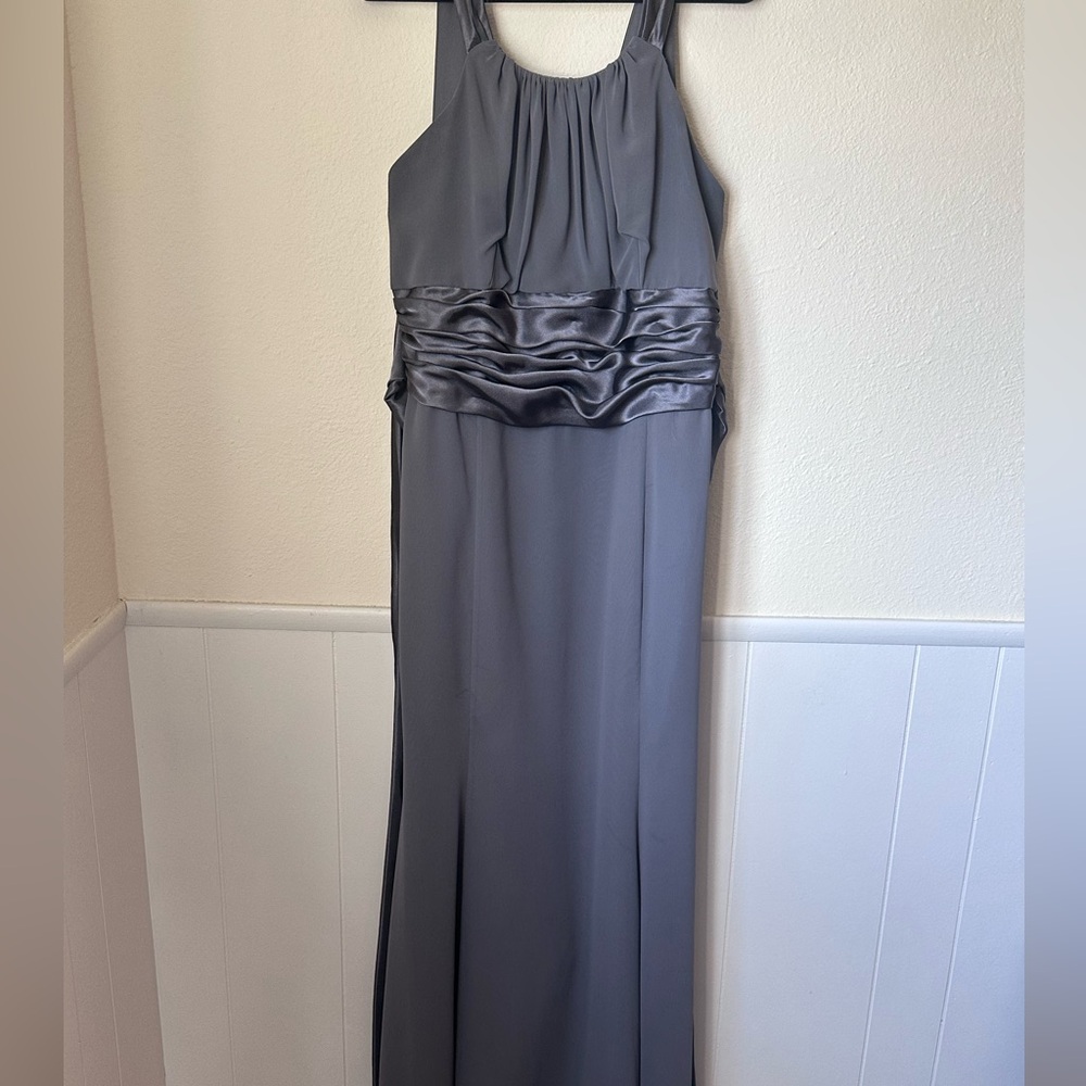 David's Bridal Pewter Bridesmaid Dress